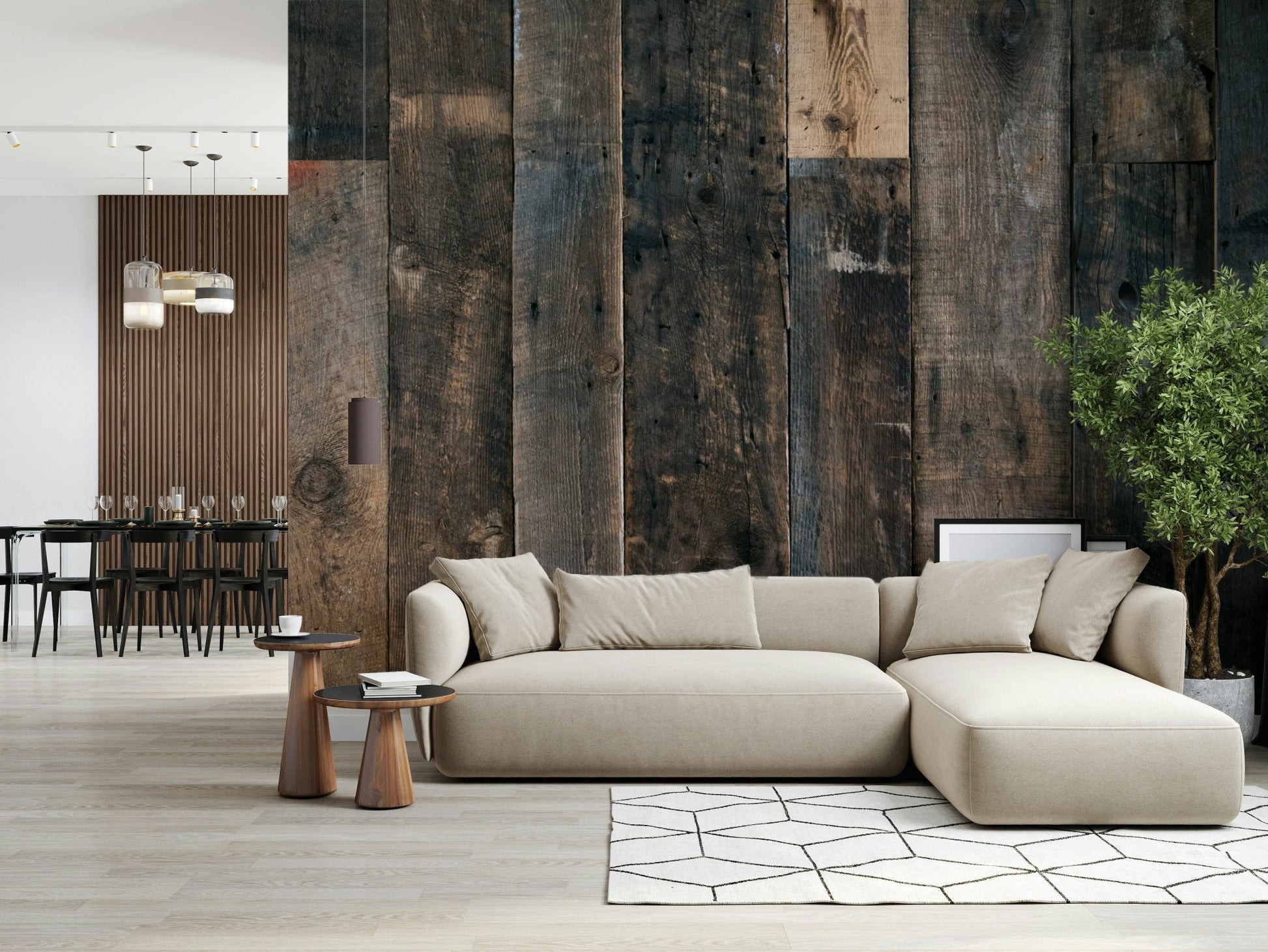 Distressed white wood texture on the Rustic Wood Plank wallpaper for walls.