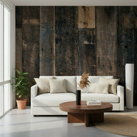Detail of the realistic grain and knot texture in the Rustic Wood Plank mural.