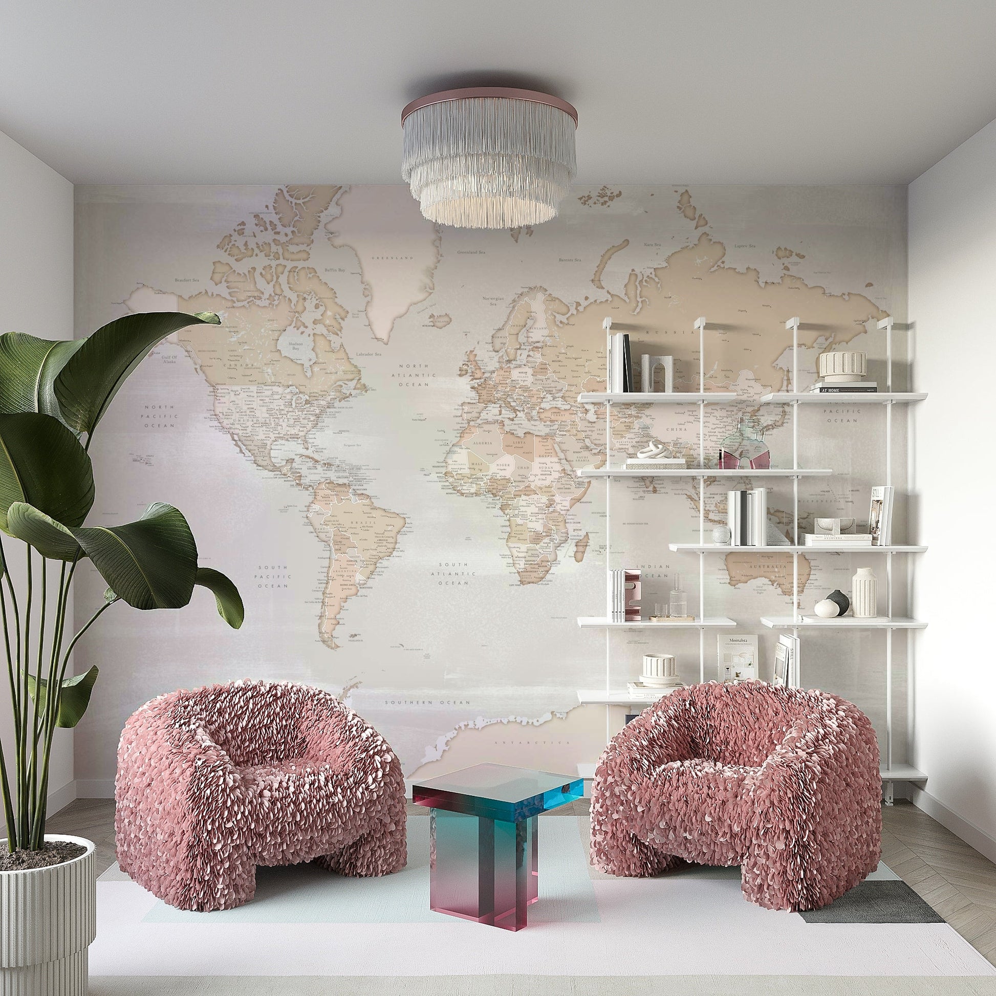 Rustic wood texture world map decor

