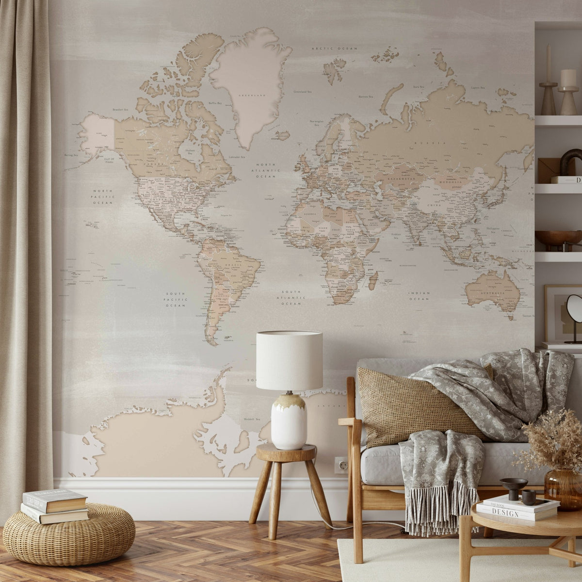 Rustic World Map Wallpaper for Warm, Cozy Walls