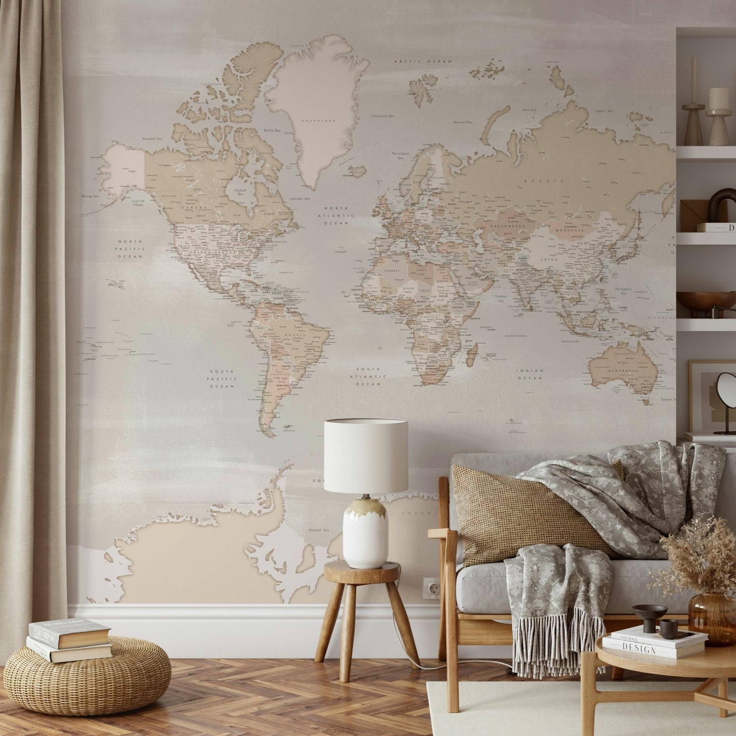 Warm rustic world map wall art

