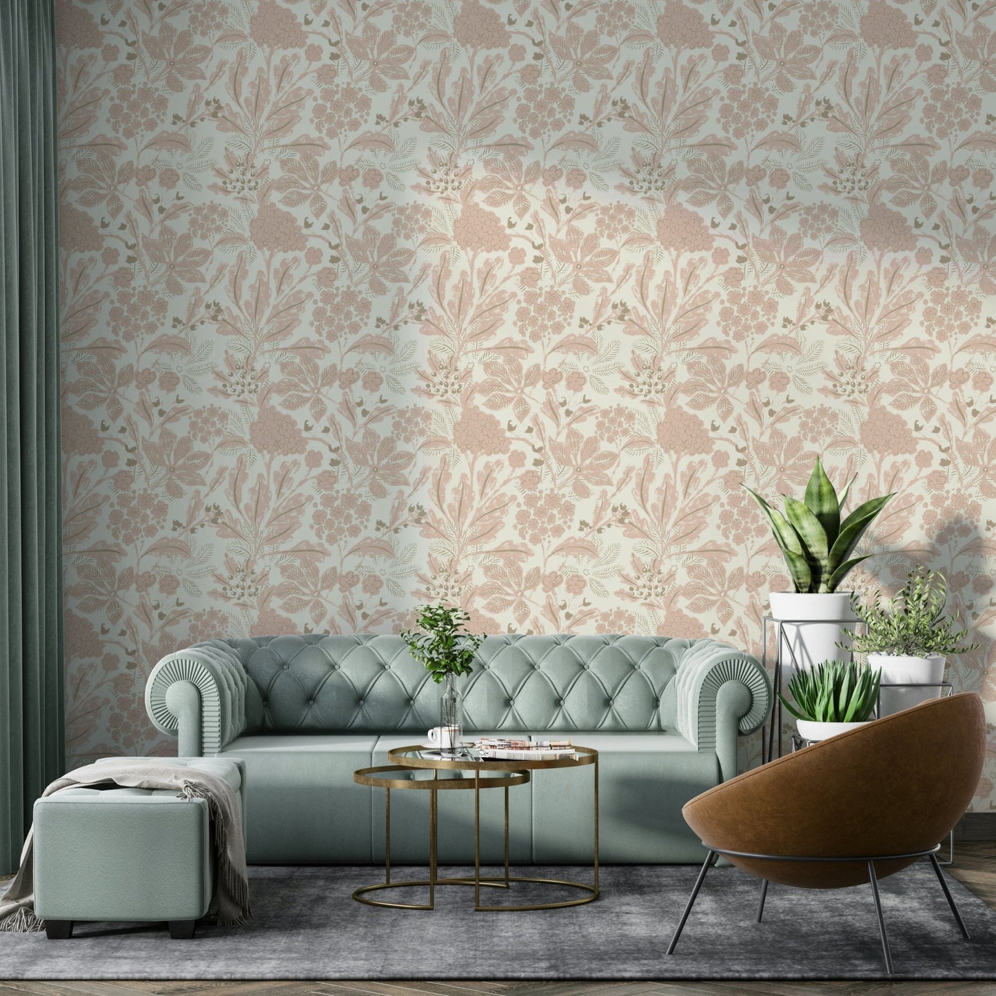 Rusty blush wallpaper with plant motifs, GD968