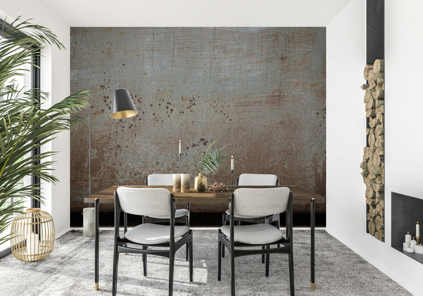 Aged brown oxidation effect on wallpaper mural featuring Rusty Metal.