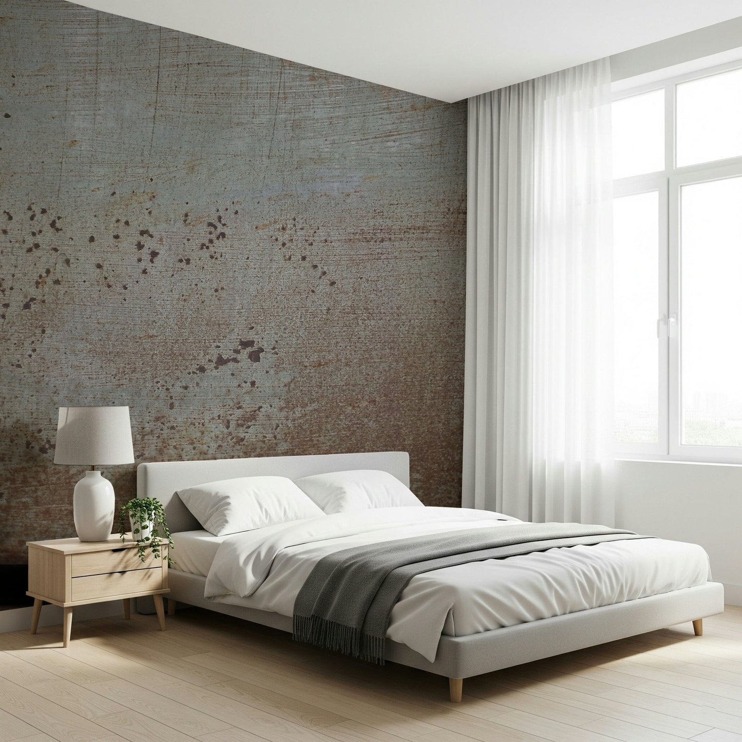 Abstract oxidized grey and brown Rusty Metal wallpaper mural art.