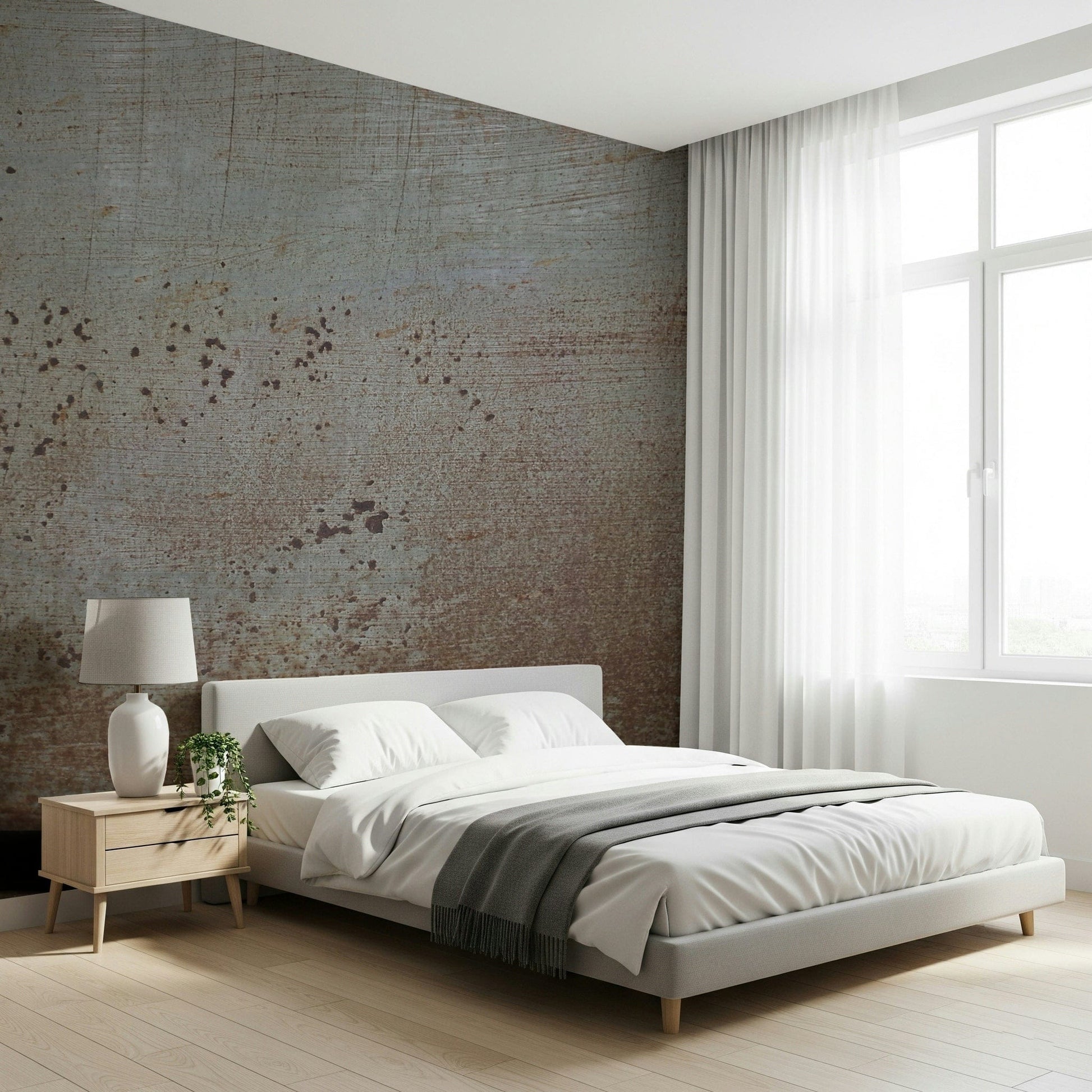 Abstract oxidized grey and brown Rusty Metal wallpaper mural art.