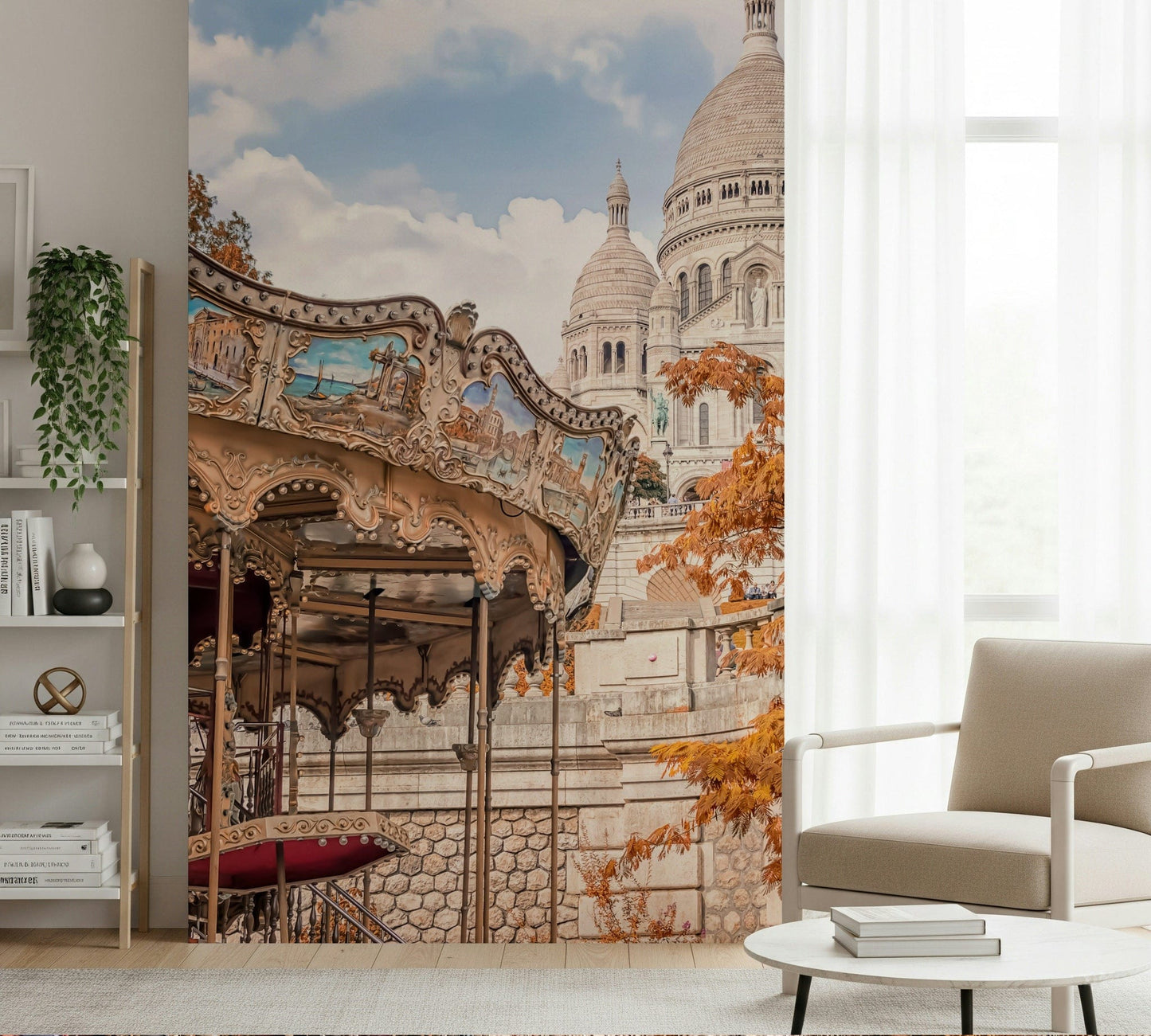 A reading corner becomes more inviting with carousel detail from the Sacre-Coeur mural