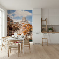 Paris scenery from Sacre-Coeur Carousel Wall Mural adds charm to this dining space
