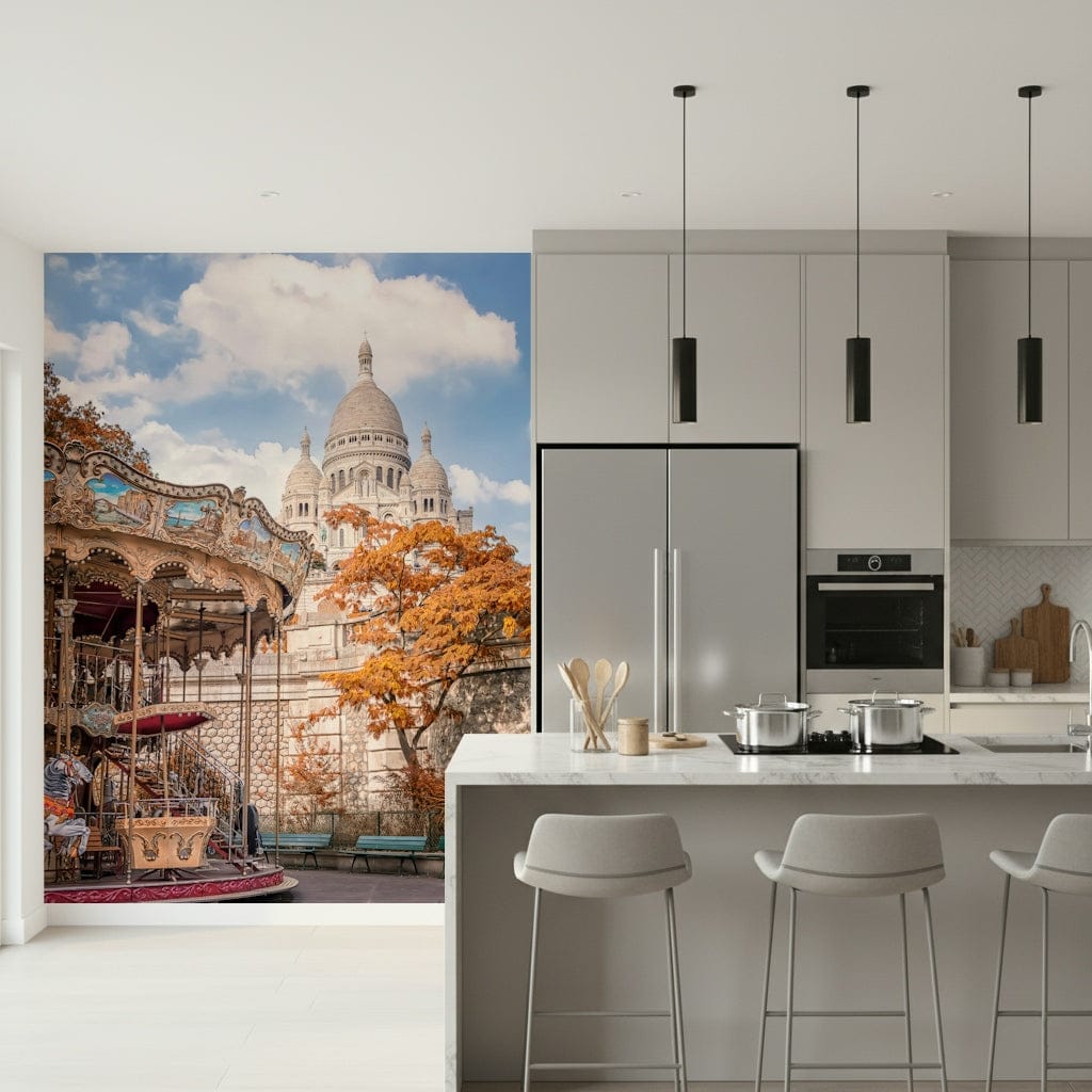 Warm travel character comes through beautifully in this kitchen with the Paris mural