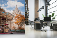 In this office area, the Sacre-Coeur Carousel mural adds a refined city backdrop