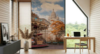 The Sacre-Coeur Carousel wall mural brings a soft landmark view into this study corner