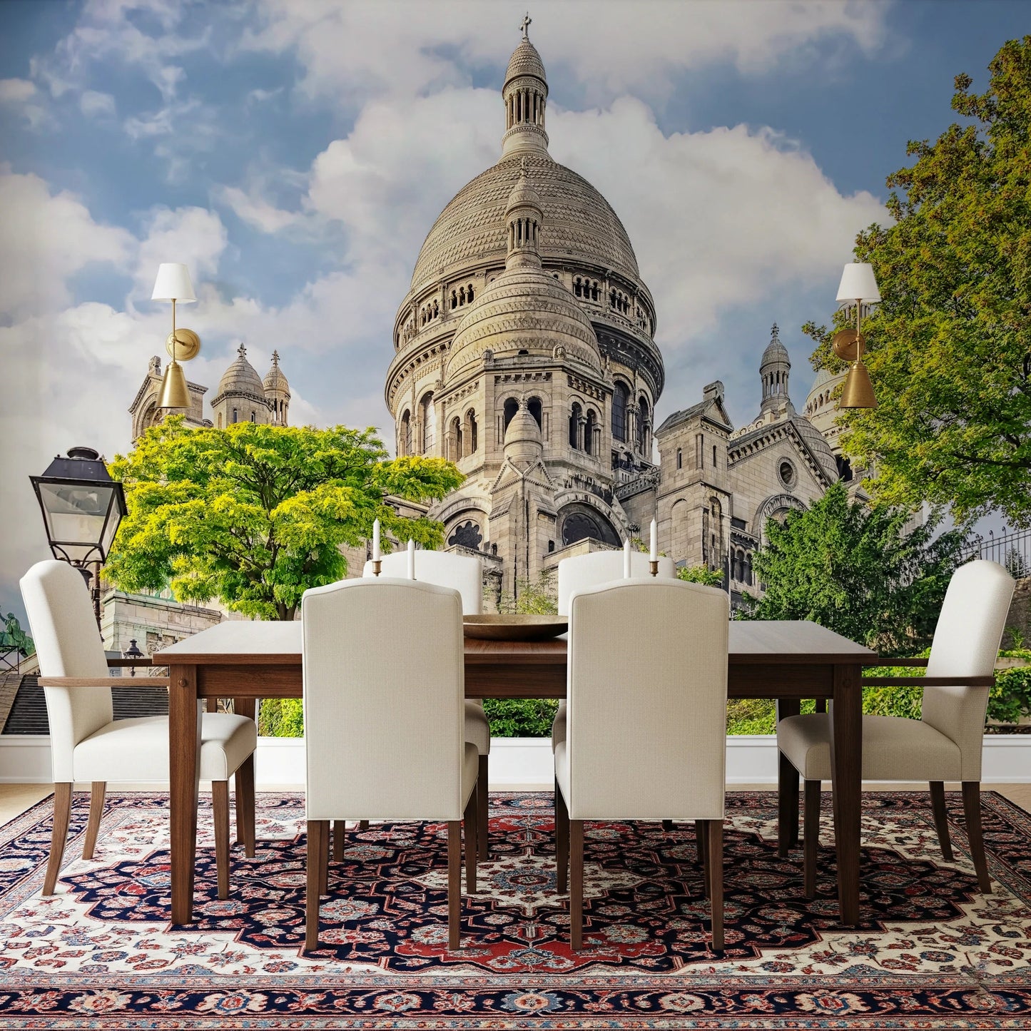 Sacred Heart Majesty wall mural in beige gray green and blue tones