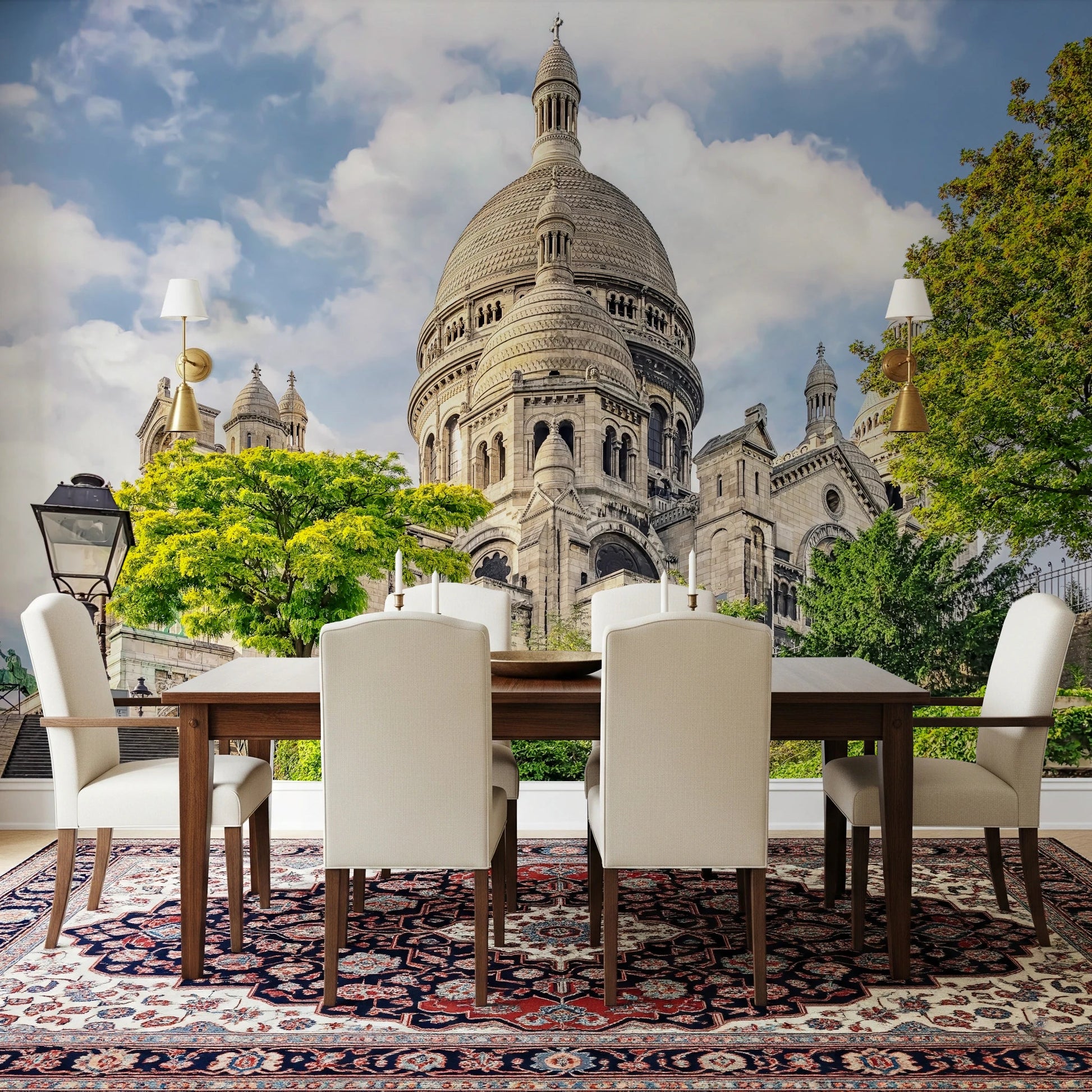 Sacred Heart Majesty wall mural in beige gray green and blue tones