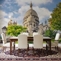 Sacred Heart Majesty wall mural in beige gray green and blue tones