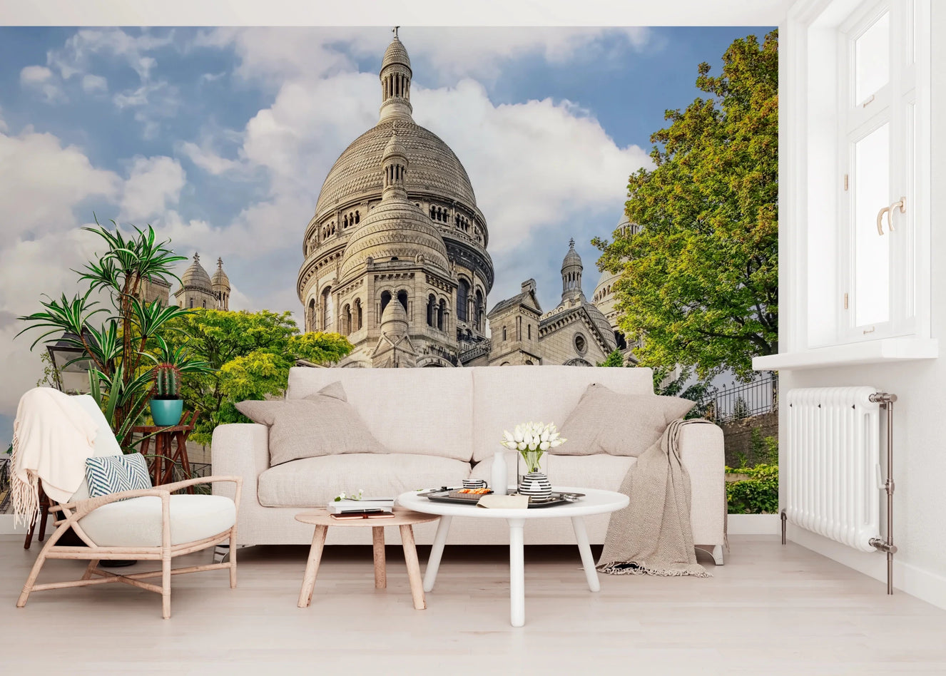 Sacred Heart Majesty wall mural with detailed domes and stone architecture