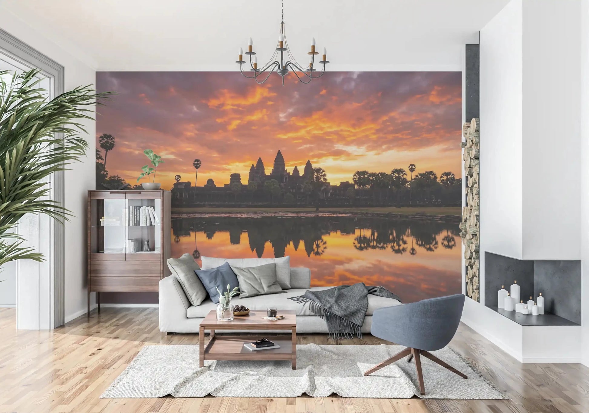 Sacred Glow Reflection Wall Mural with glowing sunset cloudsGD9201
