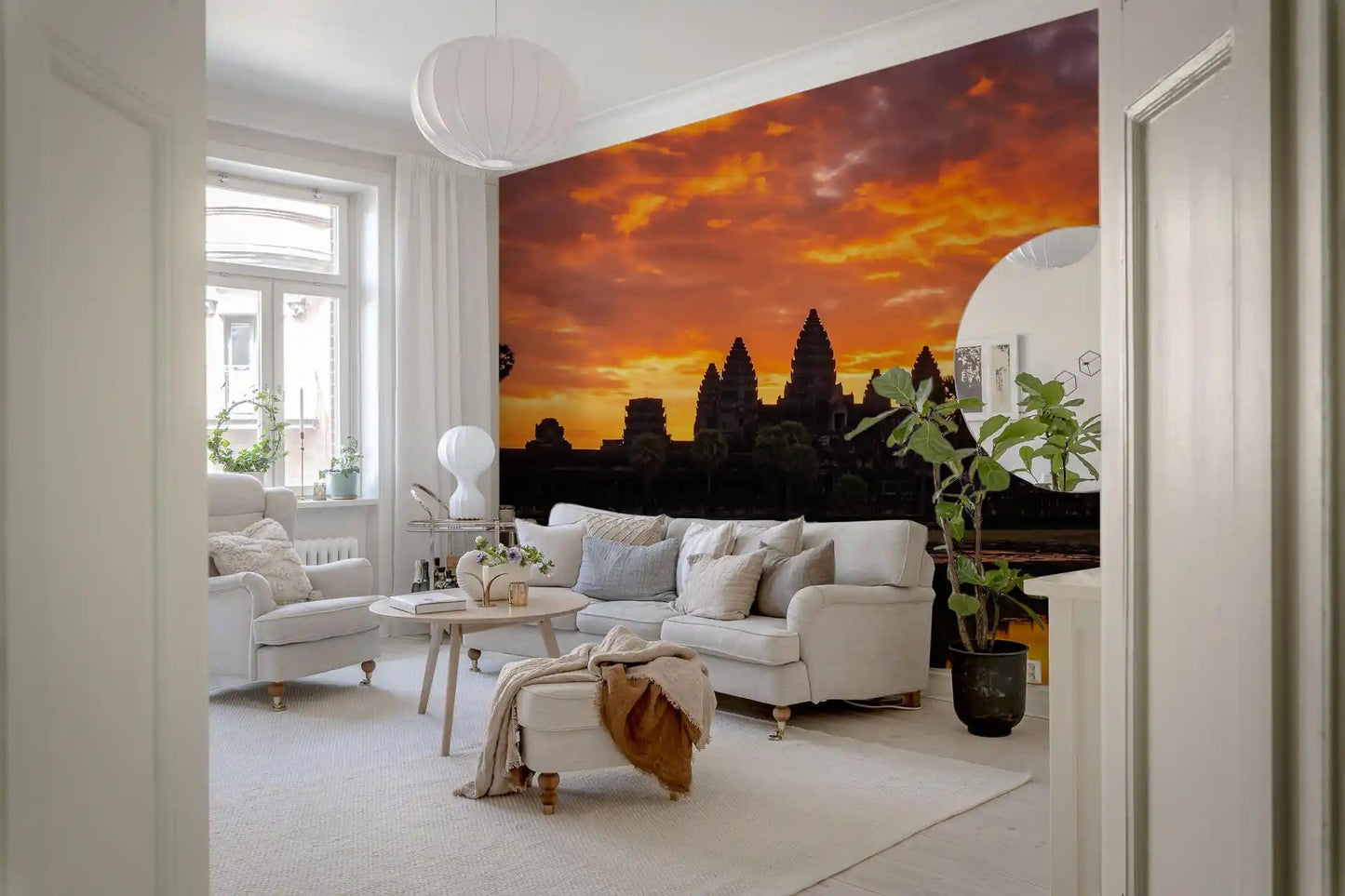 Living room with Sacred Glow Reflection Wall Mural sunset sceneGD9201