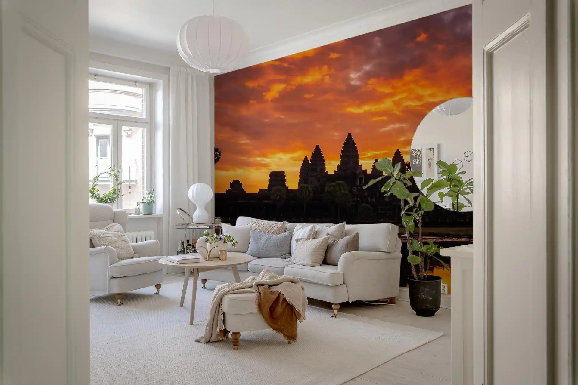 Living room with Sacred Glow Reflection Wall Mural sunset sceneGD9201