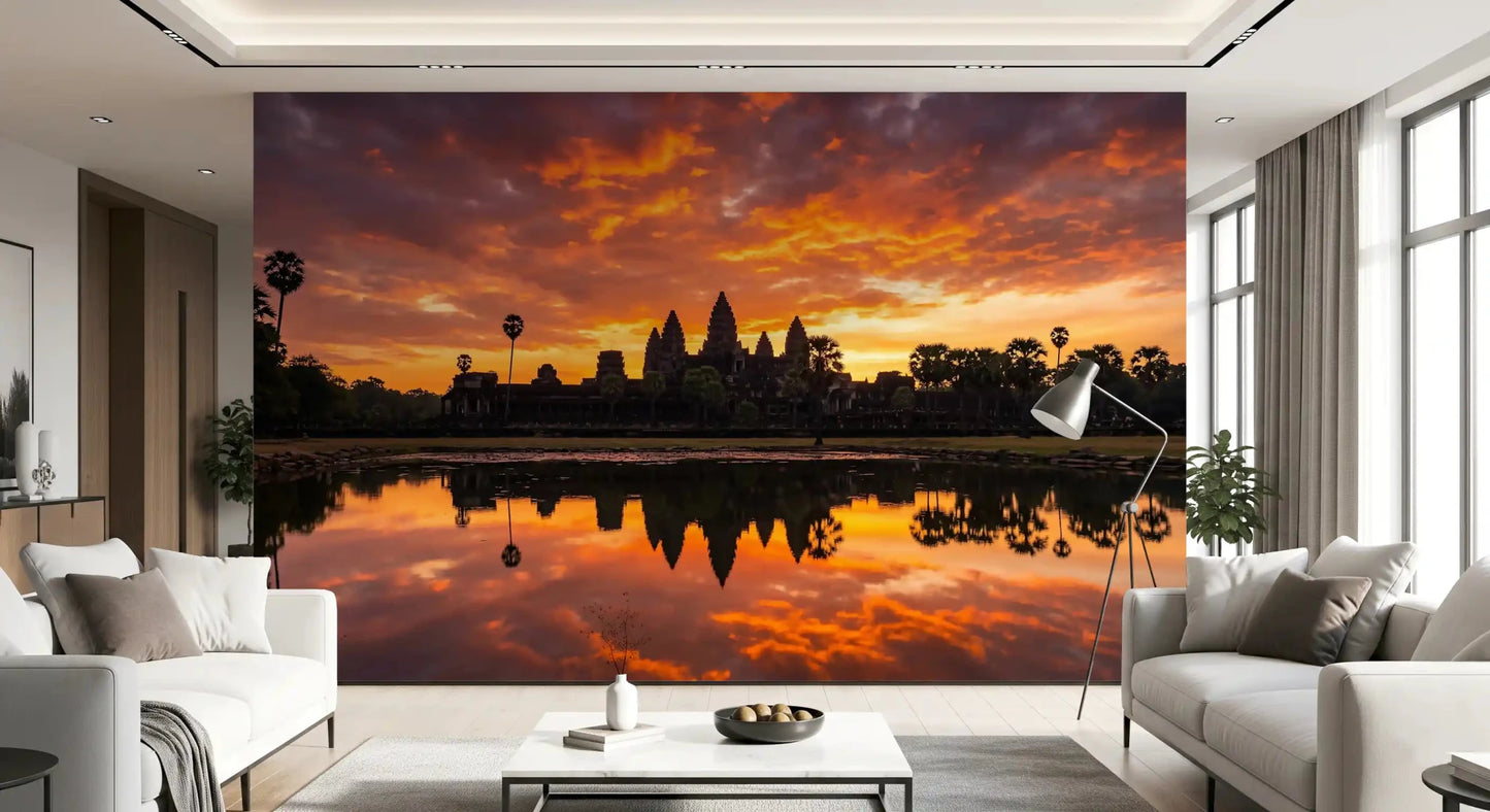 Temple silhouette Wall Mural in Sacred Glow Reflection tonesGD9201