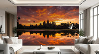 Temple silhouette Wall Mural in Sacred Glow Reflection tonesGD9201
