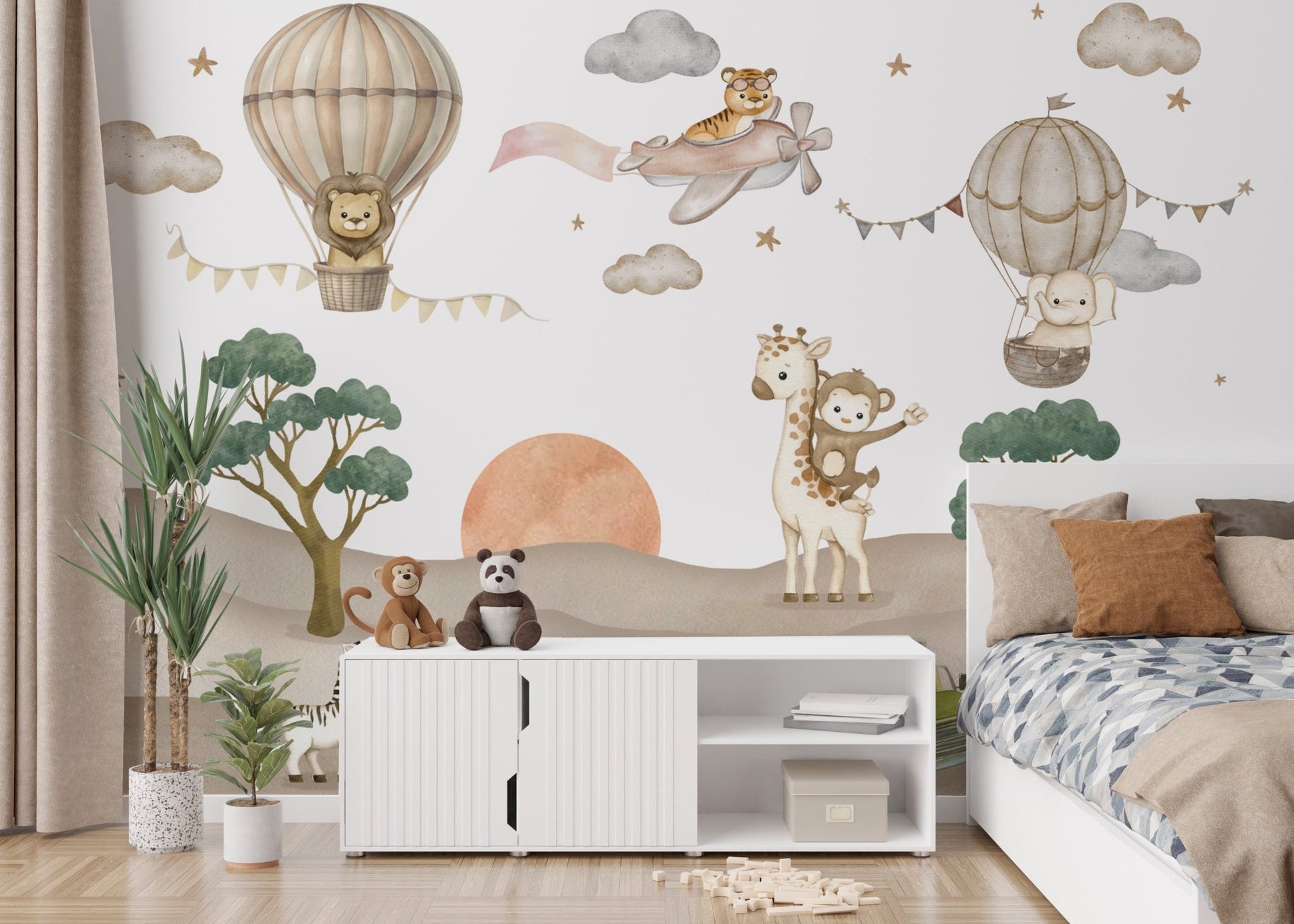 Whimsical safari animals wall design
