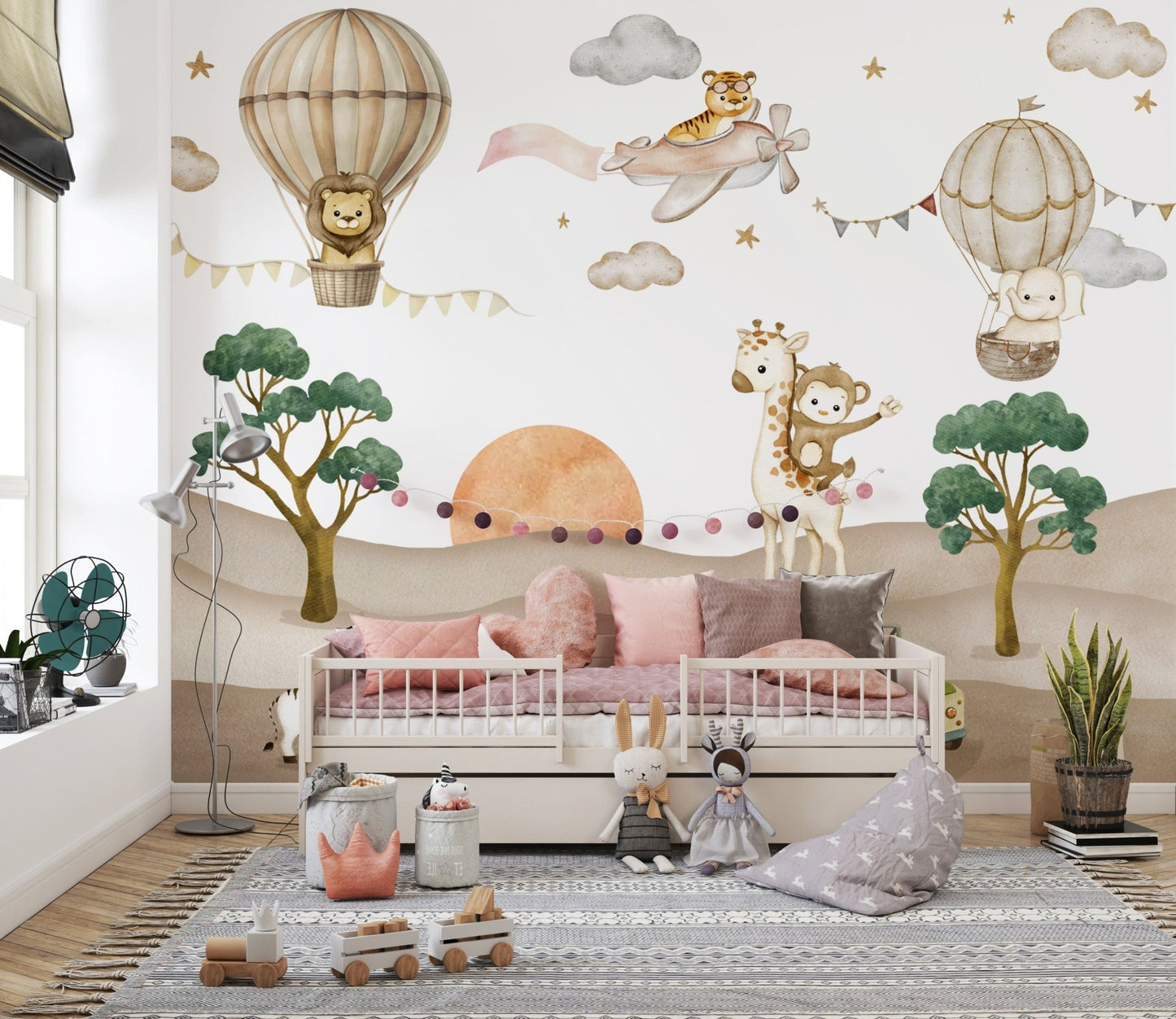 Nursery wallpaper with safari animals
