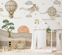 Hot air balloon safari kids wallpaper
