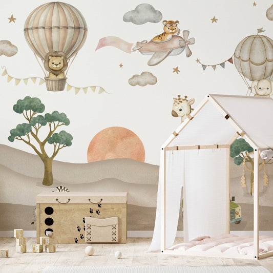 Hot air balloon safari kids wallpaper D203

