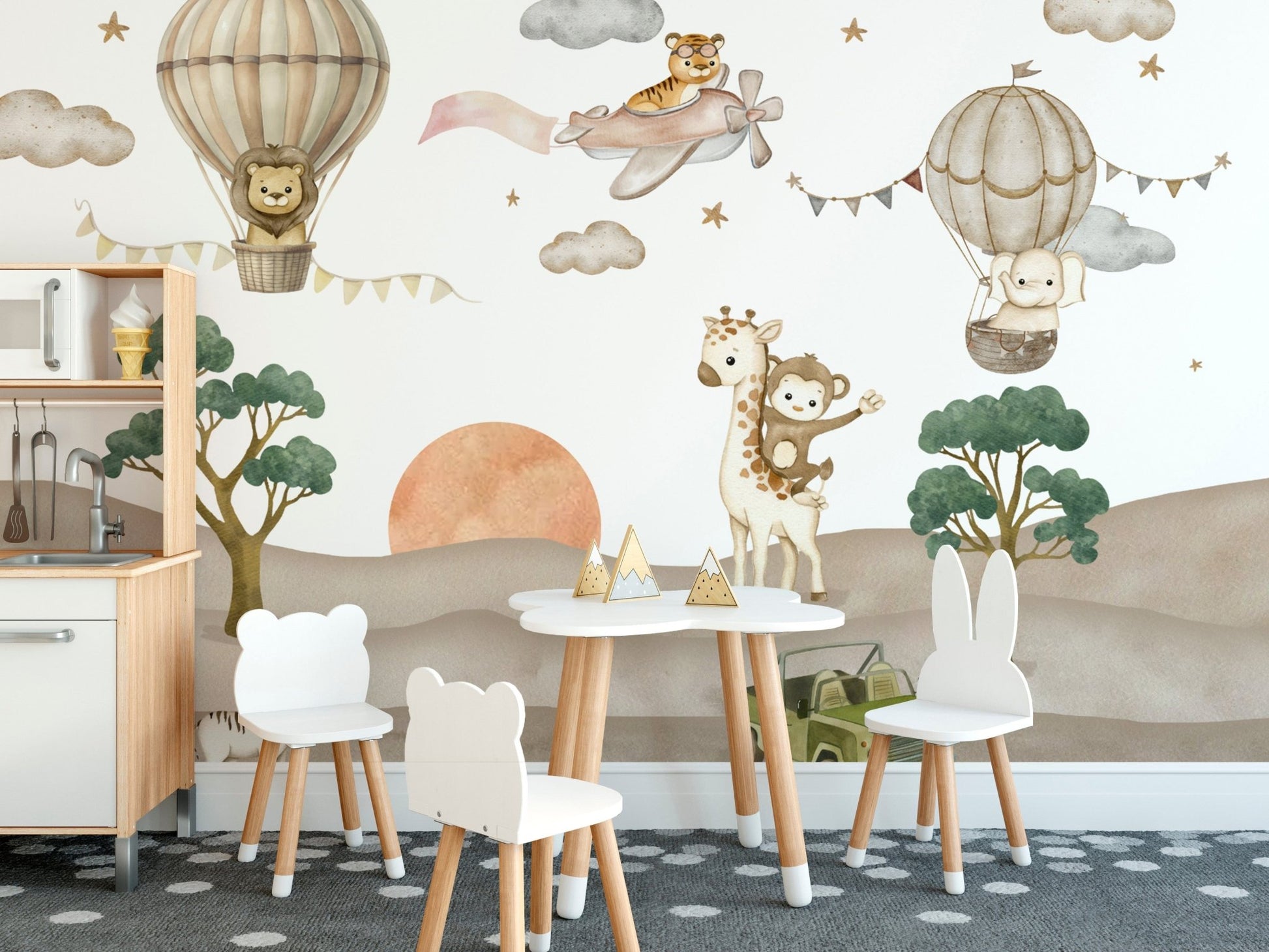 Jungle safari themed nursery wallpaper
