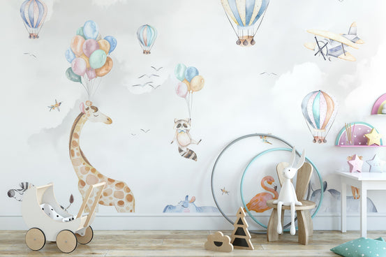 Cute giraffe mural for kids' nursery decor, C312