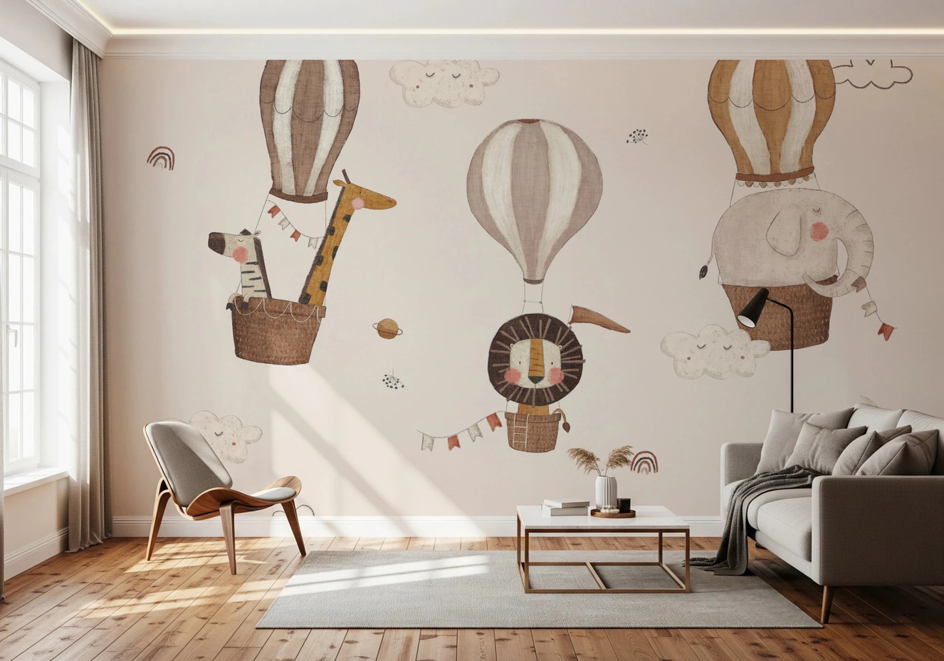 Safari Hot Air Balloons Nursery Wall Mural