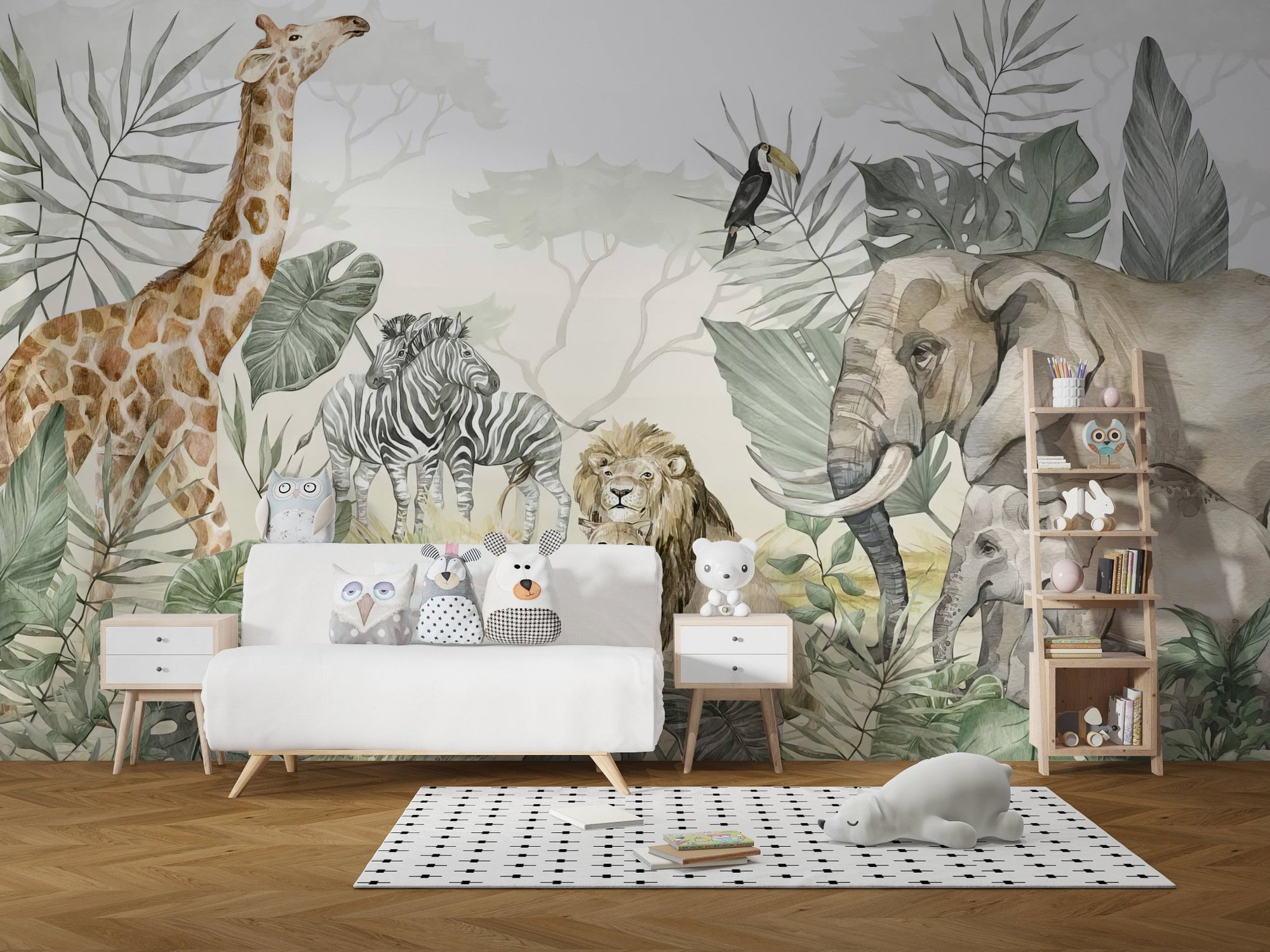 Safari jungle mural for bedroom, C07