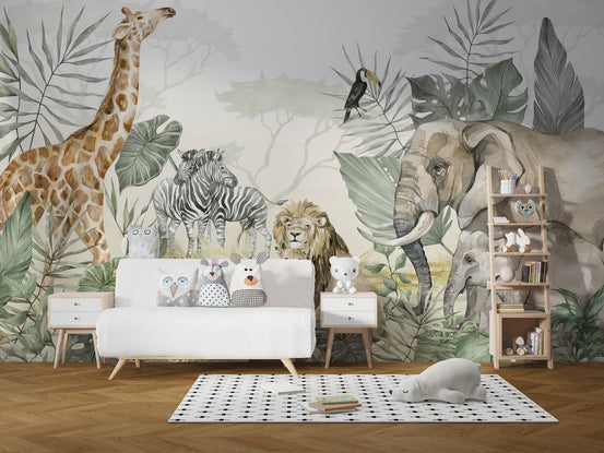 Safari jungle mural for bedroom, C07