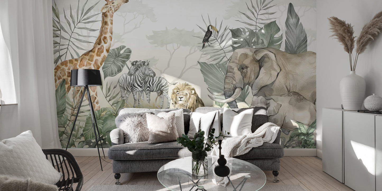 Safari animals jungle wall mural
