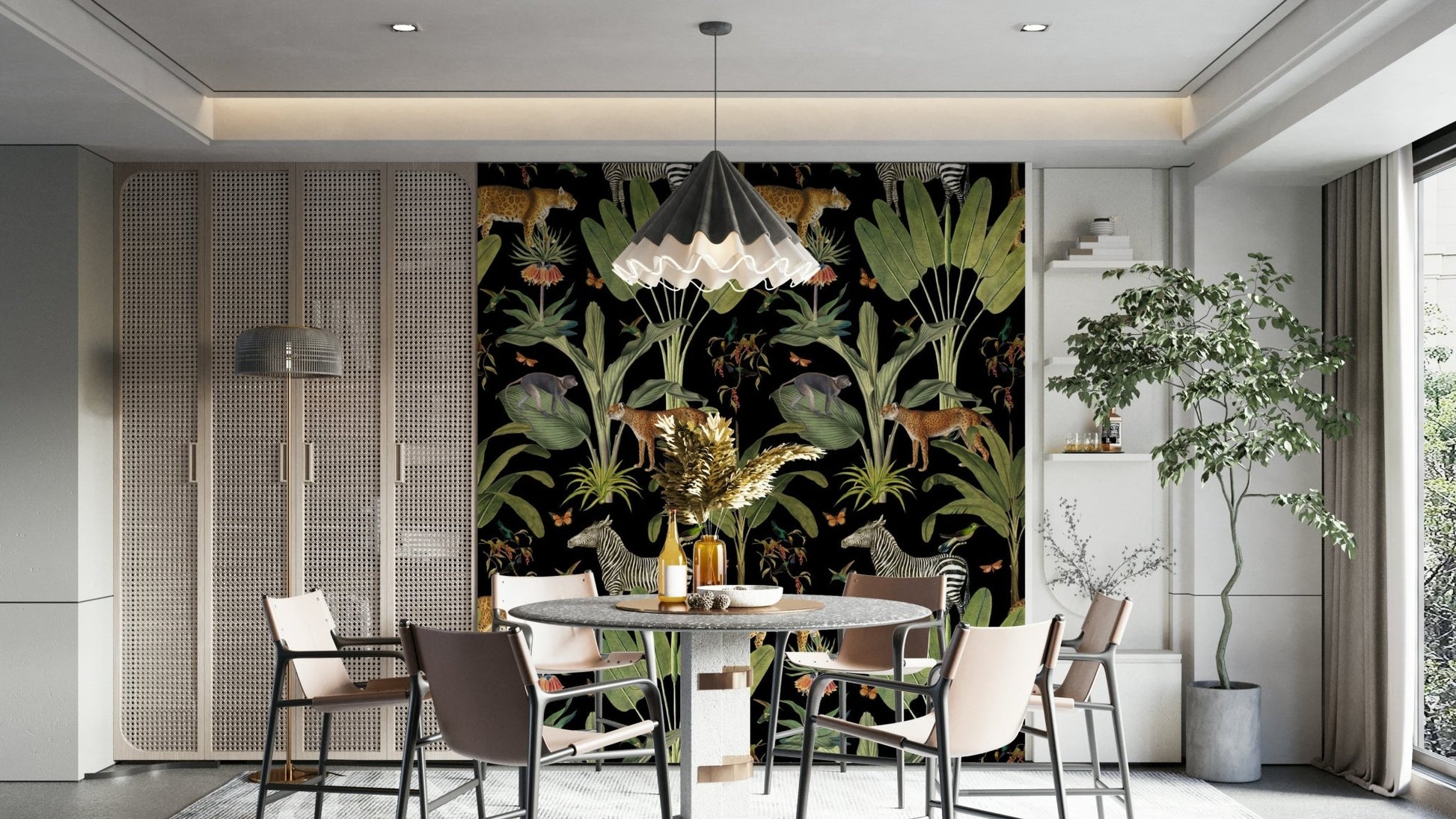 Mural wallpaper with safari animals and foliage

