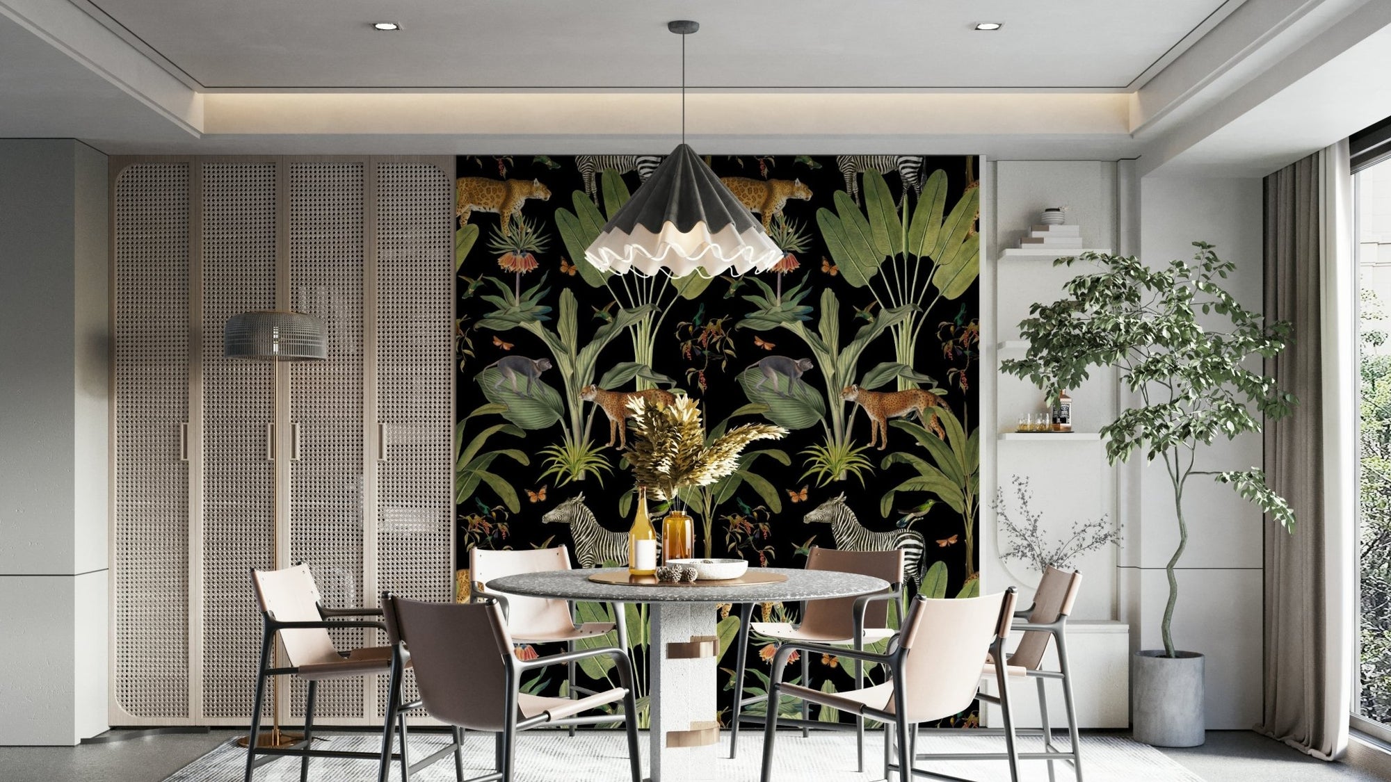 Mural wallpaper with safari animals and foliage, GD2608