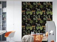 Full view of vintage jungle animal wallpaper

