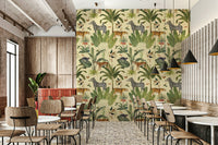 Full view of safari botanical mural wallpaper


