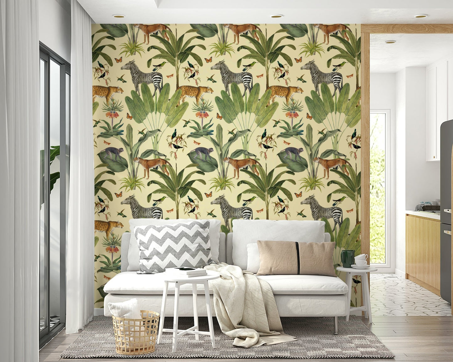 Hand-drawn animal and plant mural wallpaper

