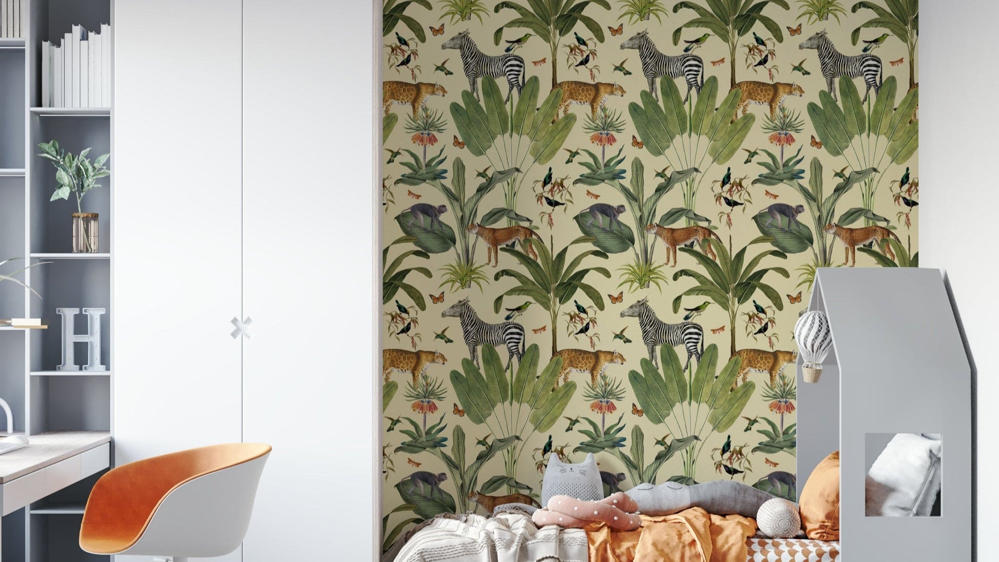 Safari Wildlife Vintage Botanical Wallpaper

