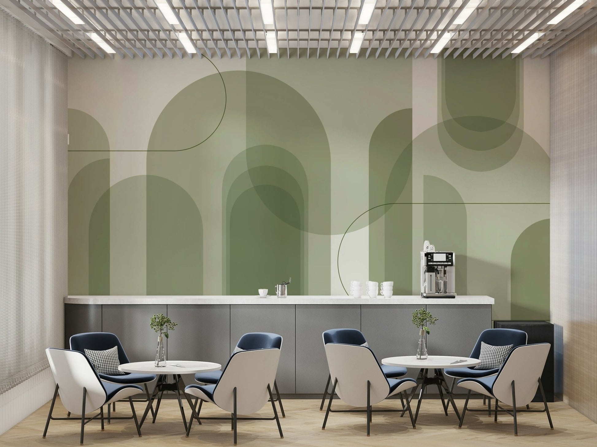 Soft green mural wallpaper with gentle rhythm
