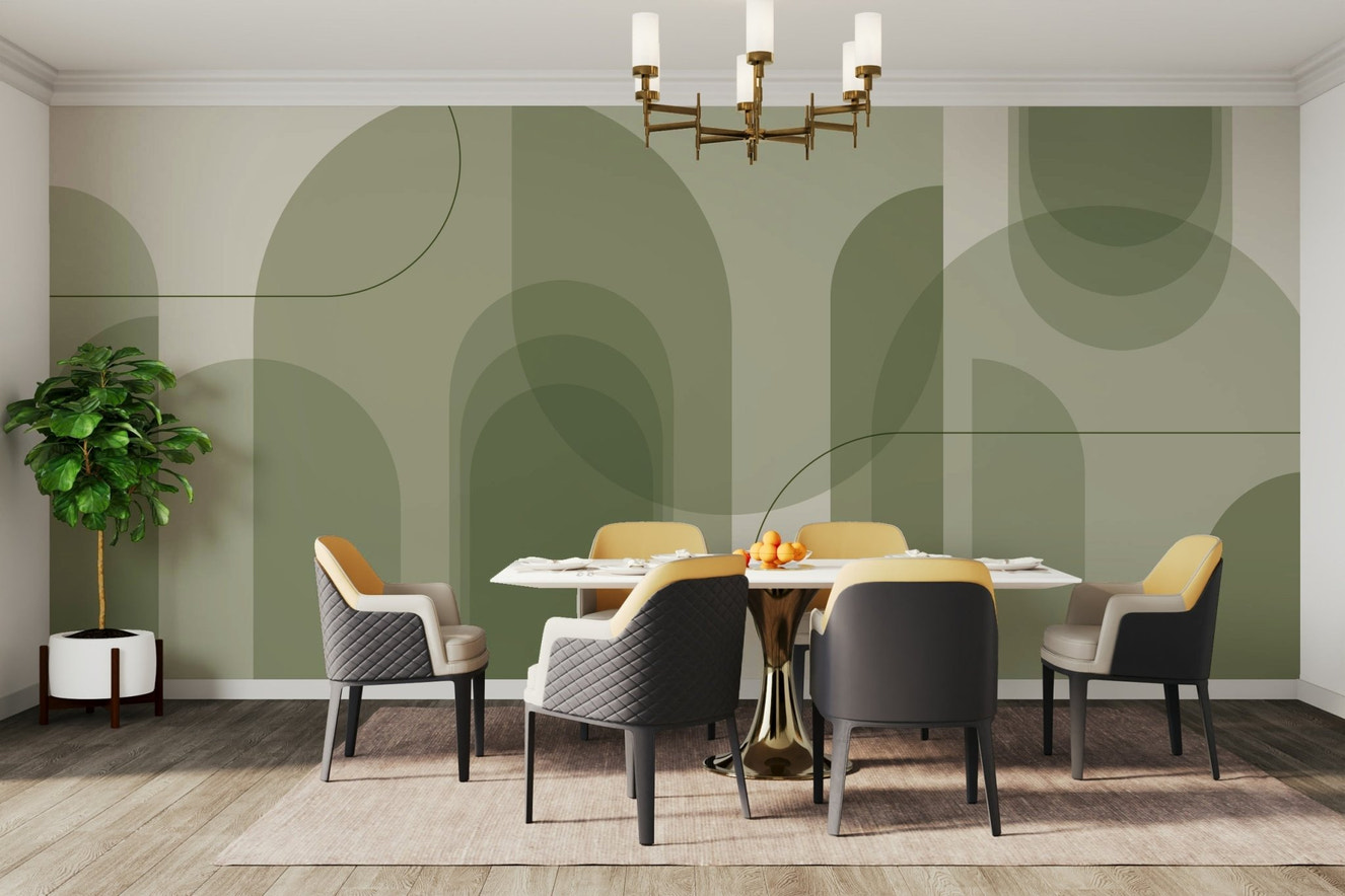 Sage Arches wall mural with curved lines
