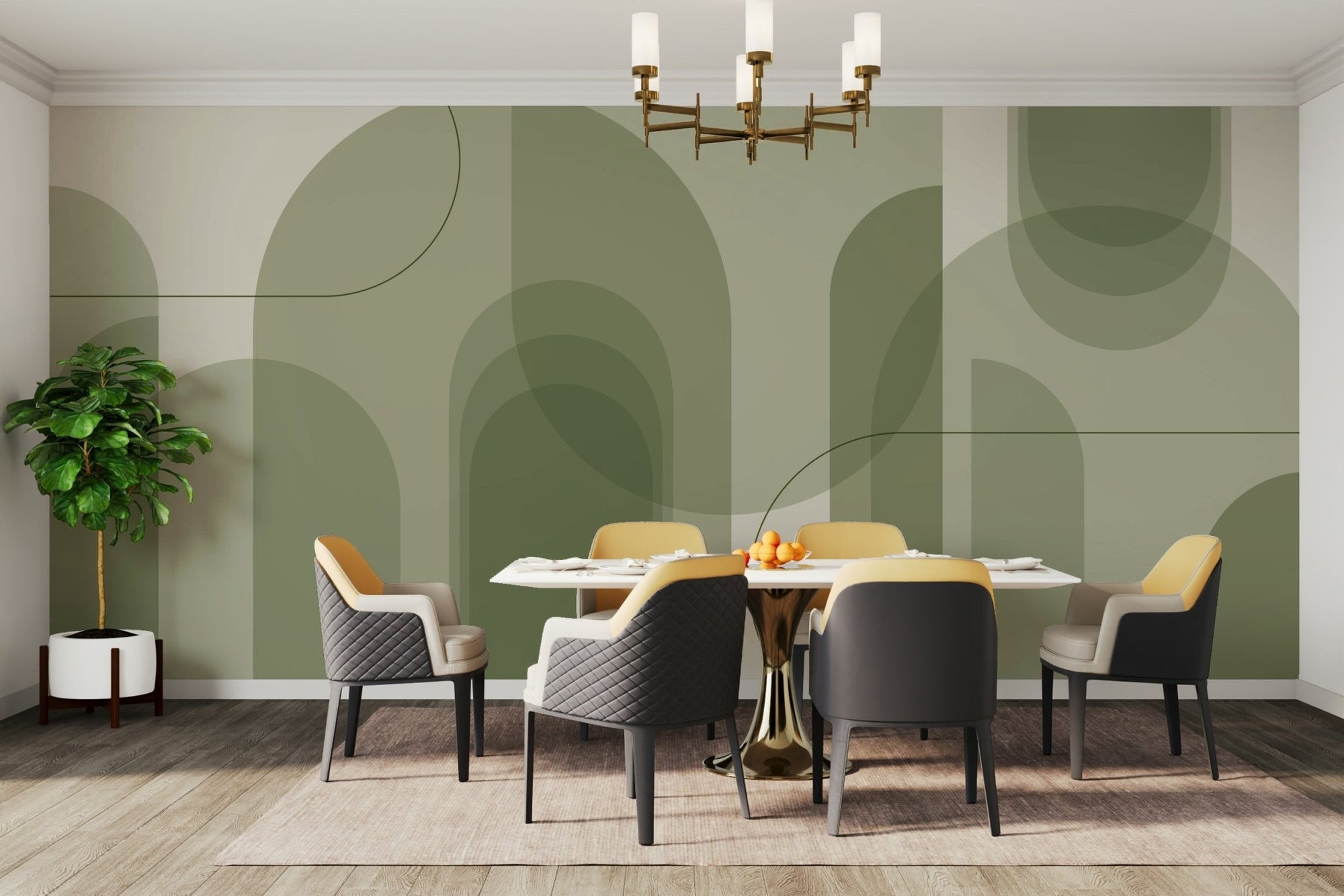 Sage Arches wall mural with curved lines GD2857
