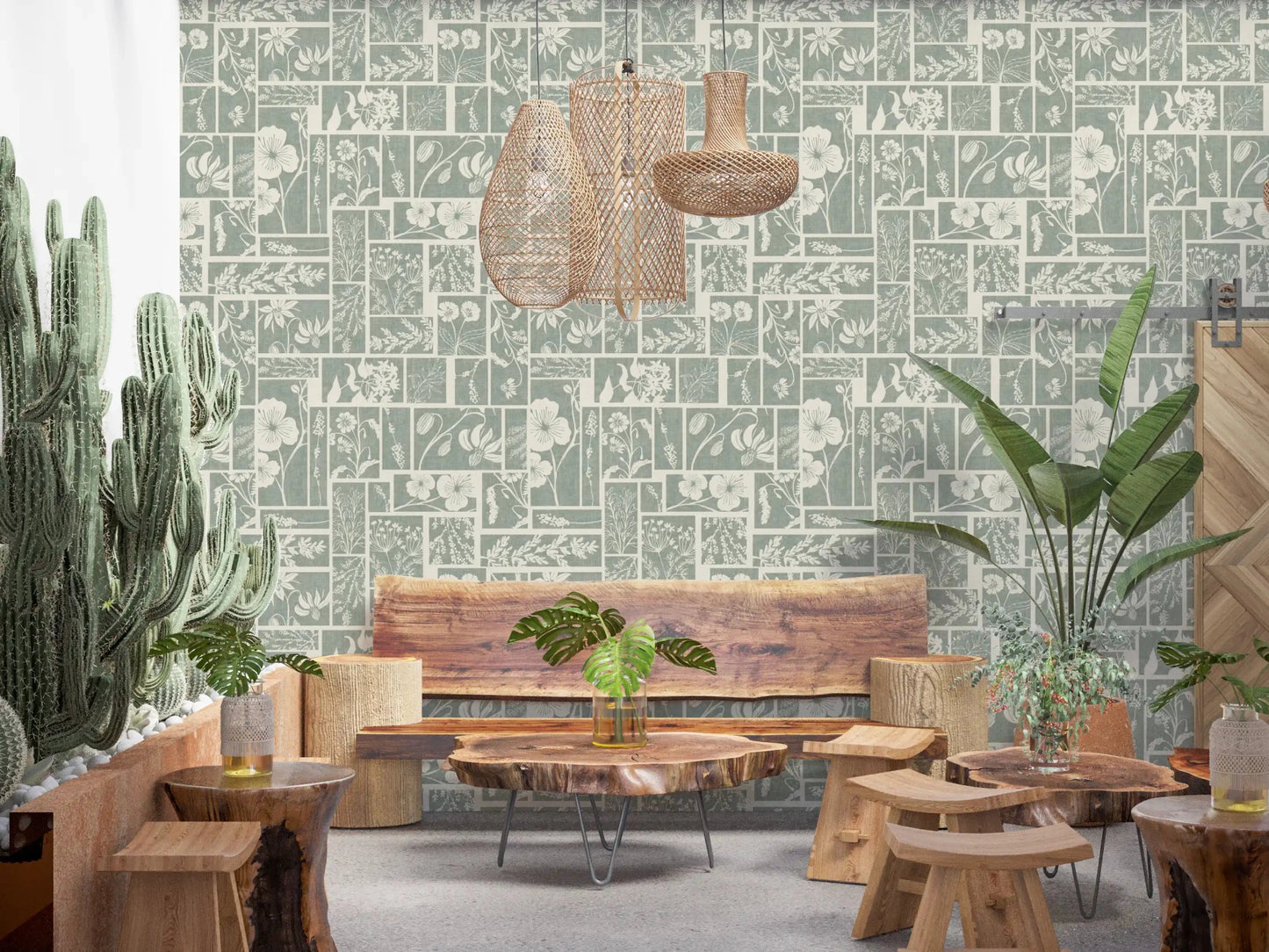 Sage Botanical Collage Wallpaper⁠