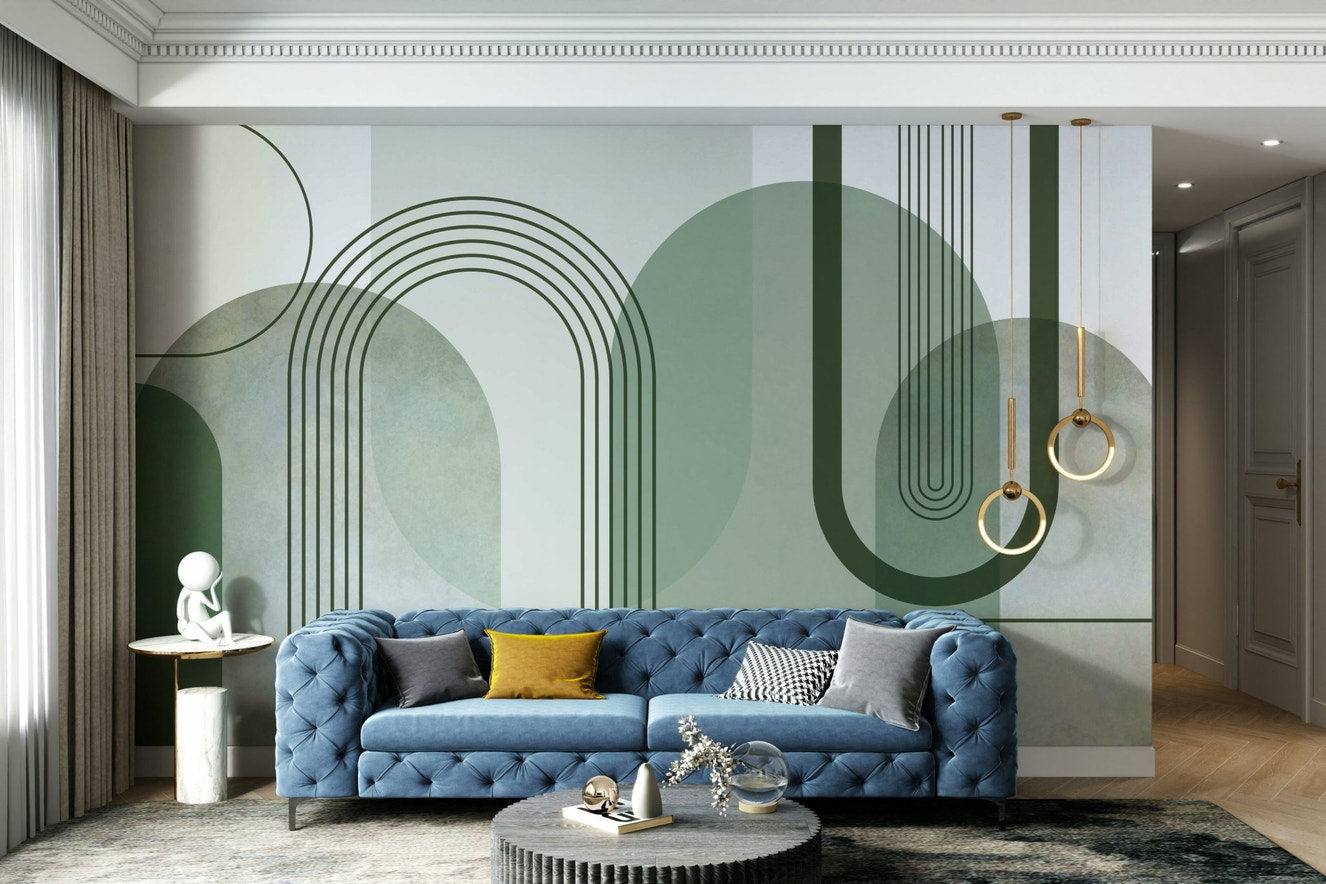 Sage Green Archways Wall Mural full view

