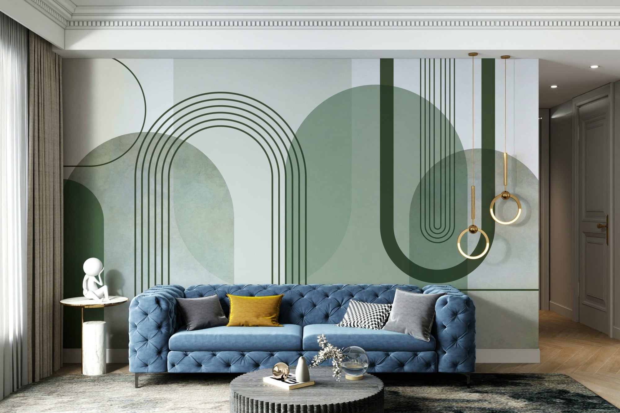 Sage Green Archways Wall Mural full view
 GD550
