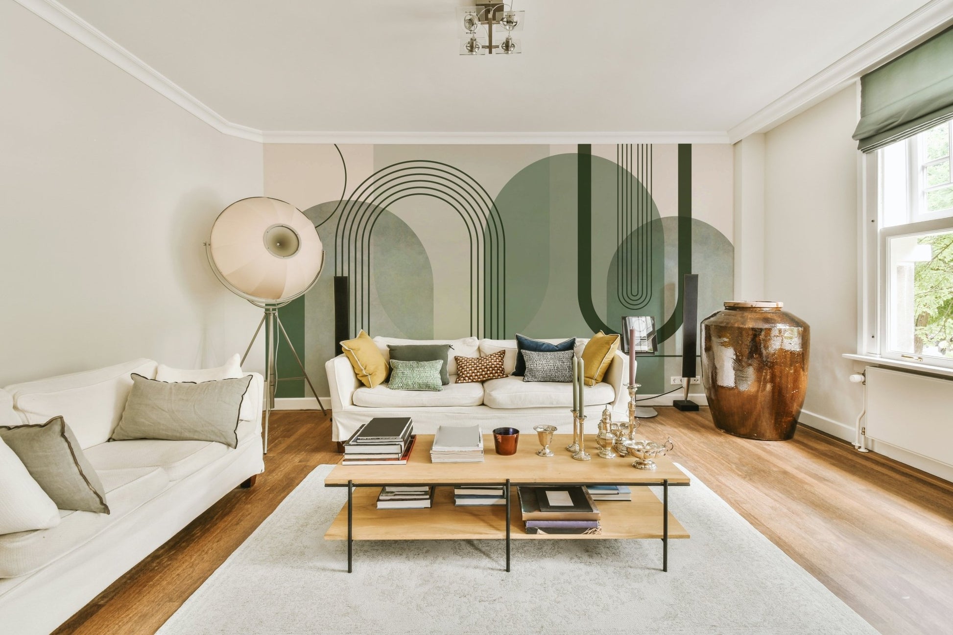 Living room with archways wall mural

