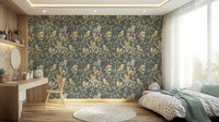 Muted sage tones bring Sage Green Botanical Bird Wallpaper calm depth