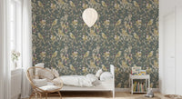 Vintage nature styling marks Sage Green Botanical Bird Wallpaper clearly