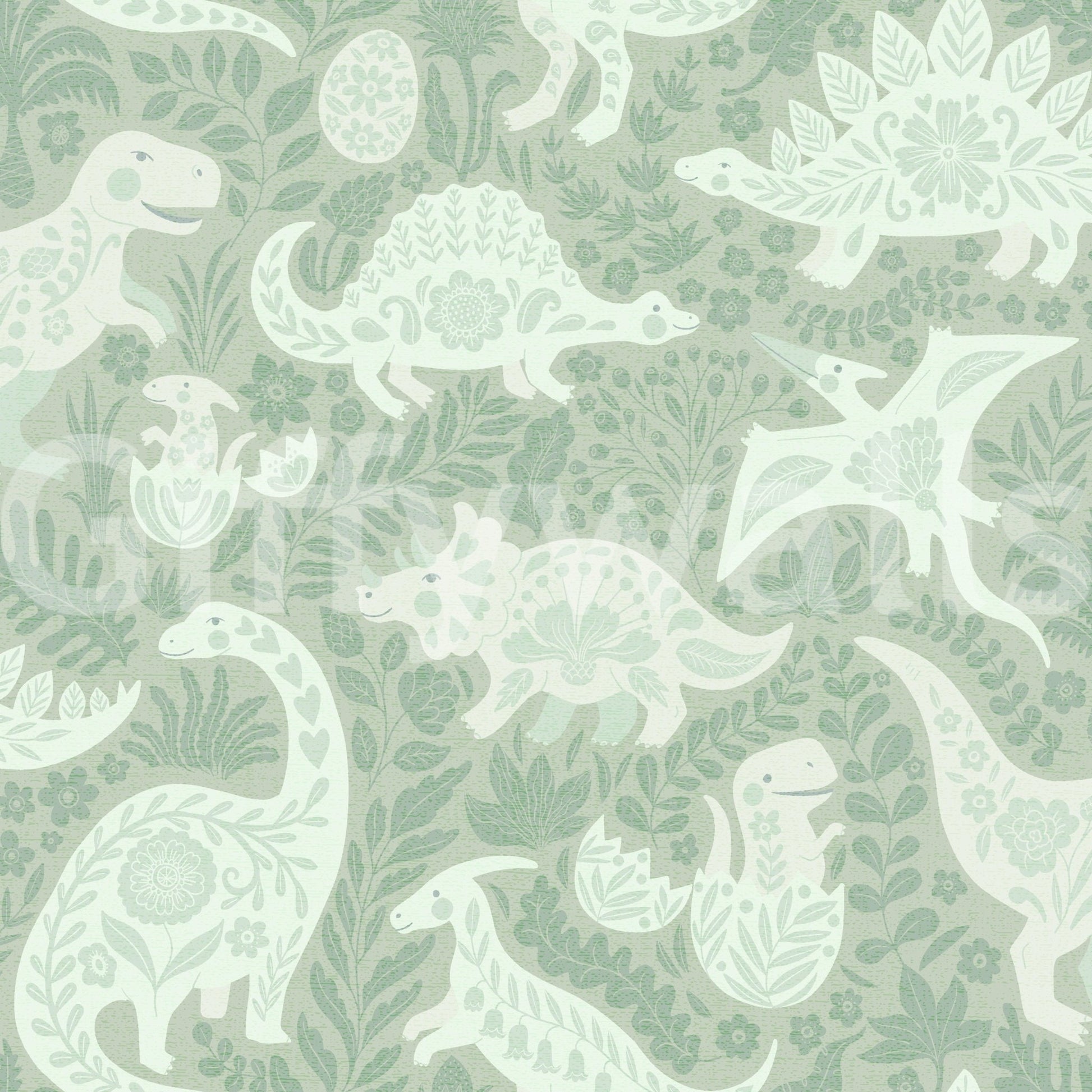 Cute dinosaur-themed wallpaper in green tones

