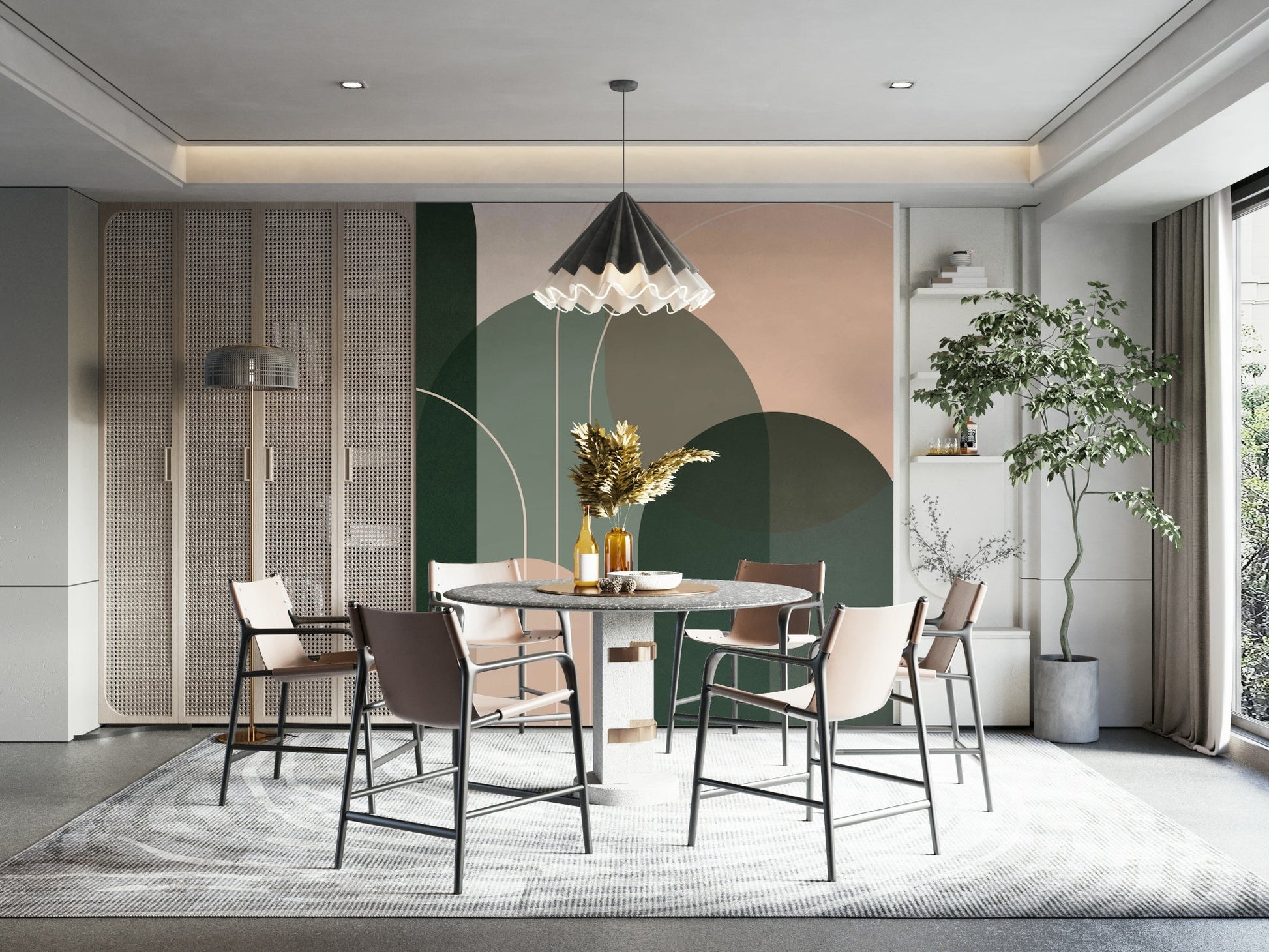 Serene Sage Green Flow Mural for Peaceful Ambiance

